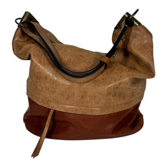 Joy Susan Darcy Zip Front Pocket Bucket Bag Faux Leather Vegan Tan Slouchy Hobo - Picture 6 of 9